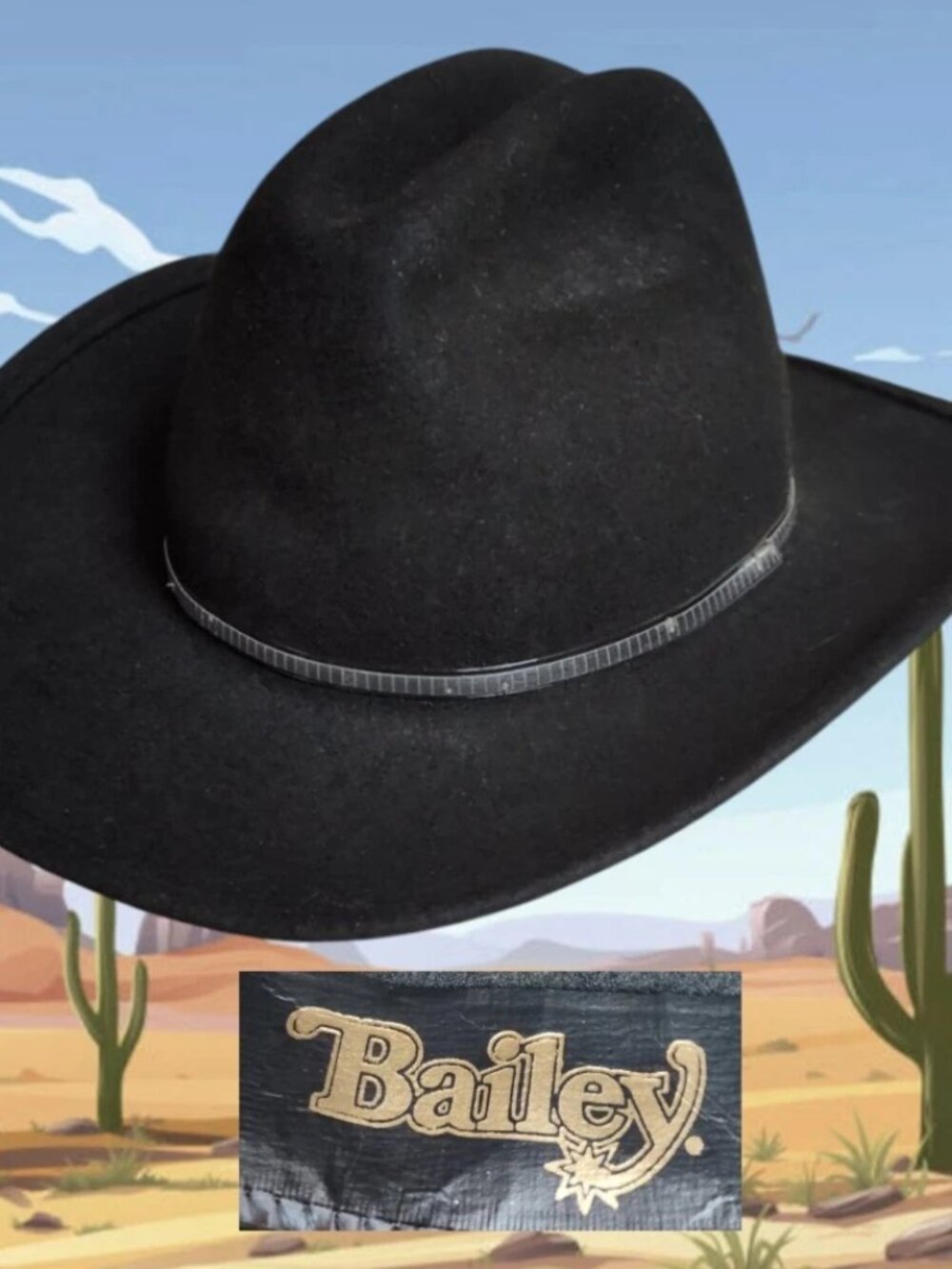 USA Vintage Bailey Black Rowdy 100% Wool Felt Cowboy Western Hat SZ LARGE YOUTH